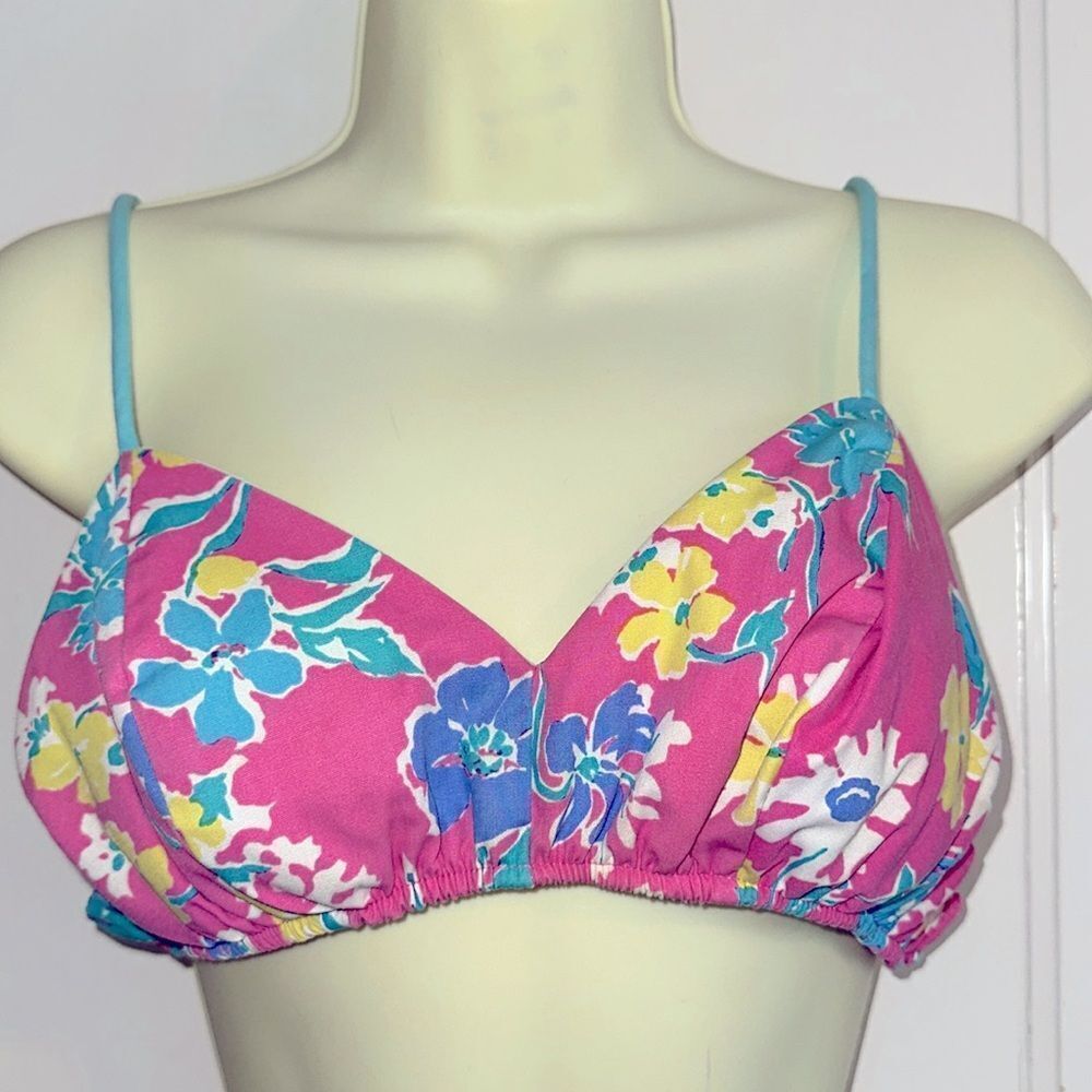 Vintage 70s/80s Sea Waves pink floral 2 pc top & shorts summer outfit - Picture 2 of 8